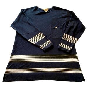 Episode Wool Blend Striped Tunic Sweater Black Size Medium